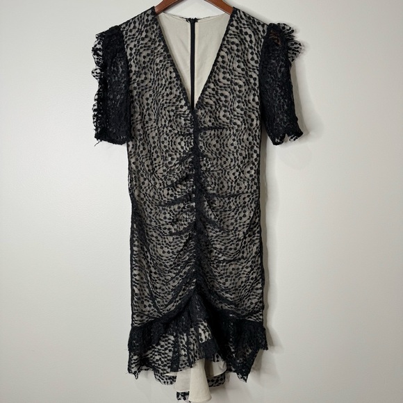 Elliatt Black Venice Lace Puff Sleeve Fitted Ruched Mini Dress - Picture 2 of 13